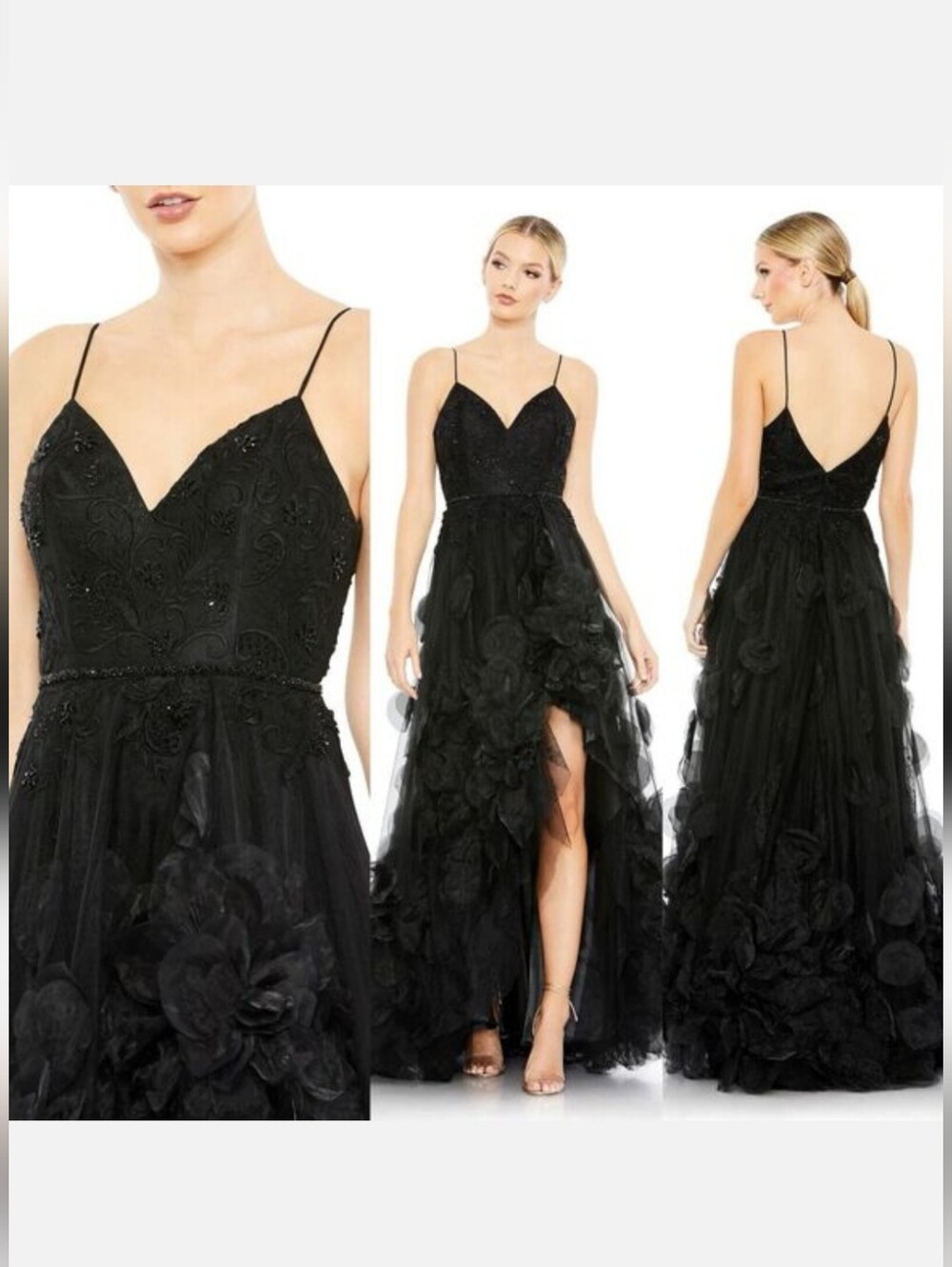 Mac DuggalBlack Embellished Floral High Low Sleeveless Gown